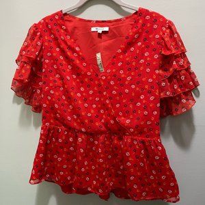 Madewell Red Ruffle Tiered Sleeve Peplum Top (NWT)